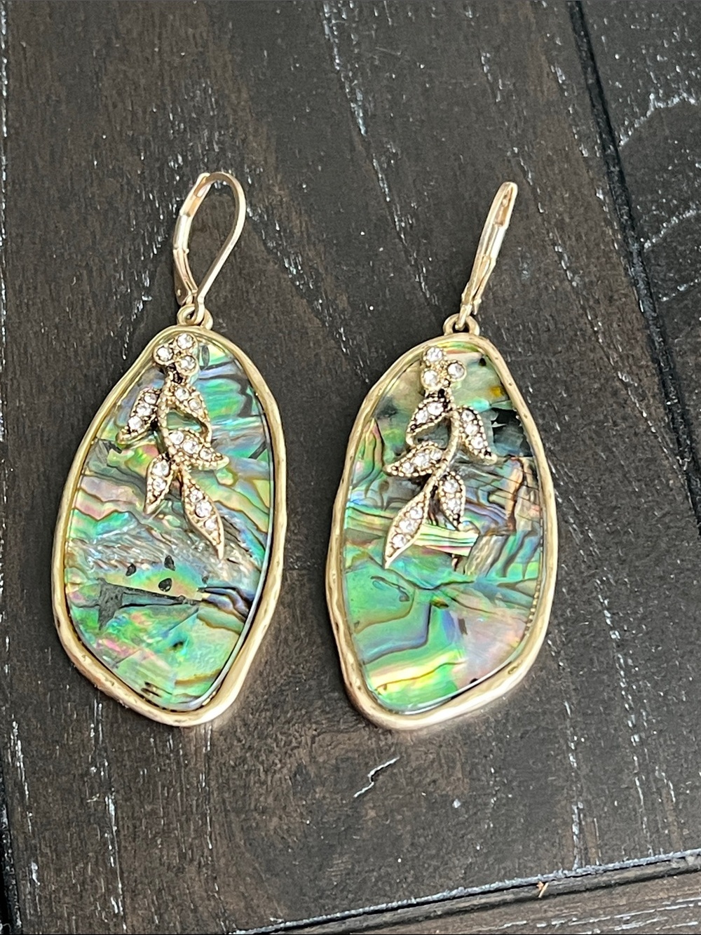 lonna & lilly Gold-Tone Abalone Drop Earrings with Leaf Motif - Green Iridescent